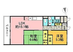 JR芸備線 矢賀駅 徒歩22分の賃貸マンション 1階2LDKの間取り