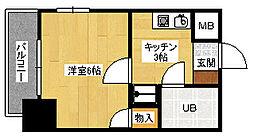 広島電鉄5系統 比治山下駅 徒歩3分の賃貸マンション 7階1Kの間取り
