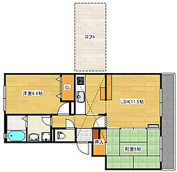 広島電鉄宮島線 井口駅 徒歩13分の賃貸マンション 1階2LDKの間取り