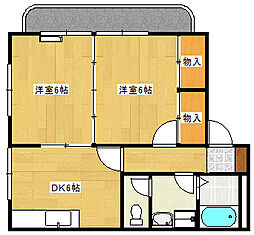 広島電鉄宮島線 草津駅 徒歩7分の賃貸マンション 3階2DKの間取り