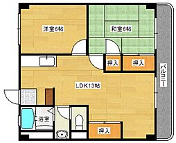 JR山陽本線 向洋駅 徒歩22分の賃貸マンション 3階2LDKの間取り
