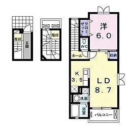広島電鉄宮島線 修大協創中高前駅 徒歩2分の賃貸アパート 3階1LDKの間取り