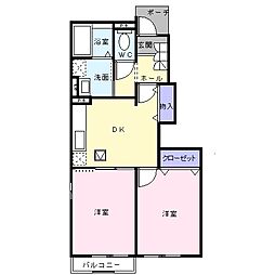 JR芸備線 矢賀駅 4.8kmの賃貸アパート 1階2DKの間取り
