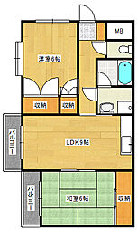 広島電鉄宮島線 修大協創中高前駅 徒歩9分の賃貸マンション 3階2DKの間取り