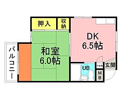 JR山陽本線 天神川駅 徒歩14分の賃貸マンション 4階1DKの間取り