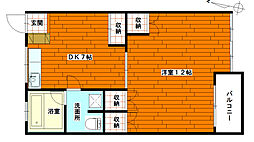 広島電鉄宮島線 東高須駅 徒歩5分の賃貸マンション 5階1DKの間取り