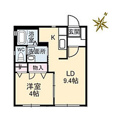 JR山陽本線 向洋駅 徒歩16分の賃貸アパート 1階1LDKの間取り