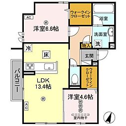 JR芸備線 矢賀駅 徒歩13分の賃貸アパート 1階2LDKの間取り