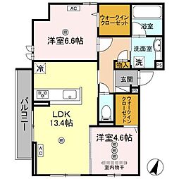 JR芸備線 矢賀駅 徒歩13分の賃貸アパート 2階2LDKの間取り