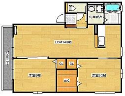 JR芸備線 矢賀駅 徒歩29分の賃貸アパート 1階2LDKの間取り