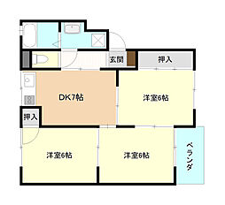 JR可部線 下祇園駅 徒歩13分の賃貸アパート 3階3DKの間取り
