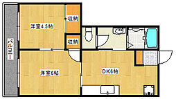 広島電鉄2系統 広電西広島(己斐)駅 徒歩17分の賃貸アパート 2階2DKの間取り