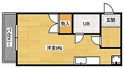 JR可部線 緑井駅 徒歩5分の賃貸マンション 2階ワンルームの間取り