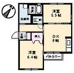 JR可部線 下祇園駅 徒歩28分の賃貸アパート 1階2DKの間取り
