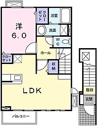JR可部線 下祇園駅 徒歩9分の賃貸アパート 2階1LDKの間取り