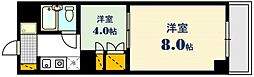 JR山陽本線 横川駅 徒歩7分の賃貸マンション 2階1DKの間取り