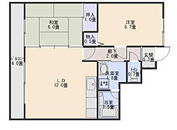 広島高速交通アストラムライン 牛田駅 徒歩9分の賃貸マンション 1階2LDKの間取り