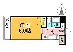 広島電鉄1系統 鷹野橋駅 徒歩4分の賃貸マンション 2階1Kの間取り