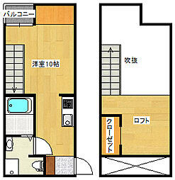 広島高速交通アストラムライン 上安駅 徒歩5分の賃貸アパート 1階ワンルームの間取り