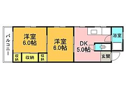 広島電鉄1系統 中電前駅 徒歩10分の賃貸マンション 4階2DKの間取り
