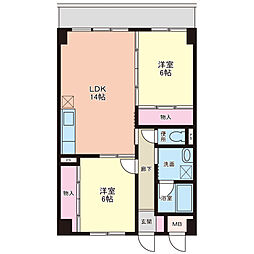 JR可部線 安芸長束駅 徒歩6分の賃貸マンション 6階2LDKの間取り