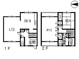 JR呉線 天神川駅 徒歩25分の賃貸タウンハウス 1階2LDKの間取り