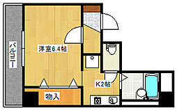 広島電鉄1系統 皆実町六丁目駅 徒歩9分の賃貸マンション 3階1Kの間取り