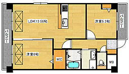 広島電鉄宮島線 廿日市市役所前平良駅 徒歩14分の賃貸マンション 2階2LDKの間取り