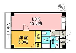 広島電鉄8系統 江波駅 徒歩11分の賃貸マンション 2階1LDKの間取り