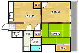 JR芸備線 矢賀駅 徒歩16分の賃貸マンション 4階2LDKの間取り
