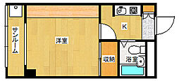第3中国技建ビル 1Kの間取図画像