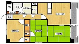 JR山陽本線 向洋駅 徒歩24分の賃貸マンション 4階3LDKの間取り