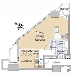 プラウドタワー東池袋ステーションアリーナ 1LDKの間取図画像