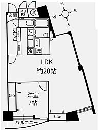 シャンボール北新宿 1LDKの間取図画像