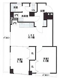 サンハイム駒込 2LDKの間取図画像