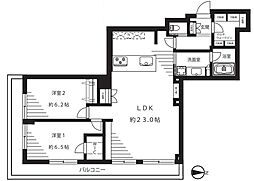 西戸山タワーホウムズサウスタワー 2LDKの間取り