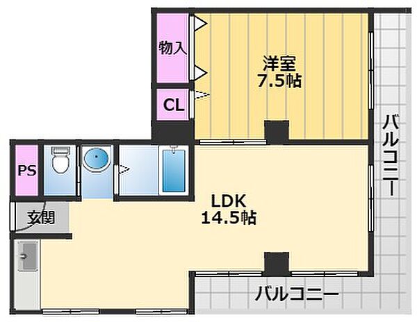 白龍ビル 501｜大阪府堺市堺区錦之町東1丁(賃貸マンション1LDK・5階・40.00㎡)の写真 その2