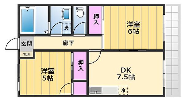 フルールA 202｜大阪府堺市北区百舌鳥赤畑町3丁(賃貸アパート2DK・2階・46.98㎡)の写真 その2