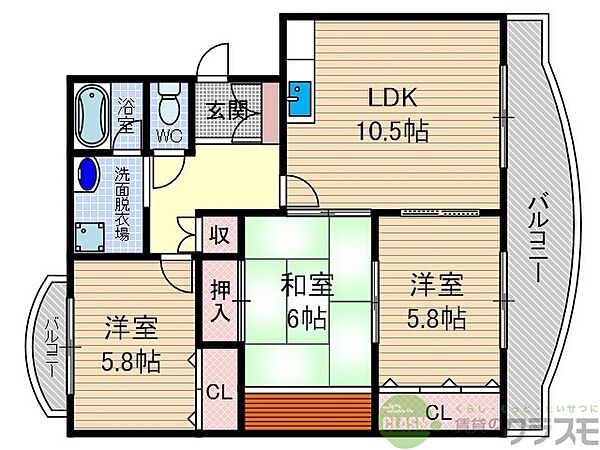 大阪府茨木市目垣2丁目(賃貸マンション3LDK・3階・70.00㎡)の写真 その2