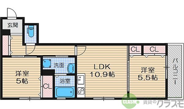 大阪府摂津市鳥飼野々3丁目(賃貸アパート2LDK・3階・51.32㎡)の写真 その2