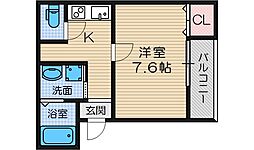 フジパレス阪急茨木南 3階1Kの間取り