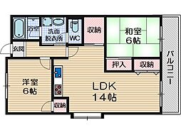 ファミールシーダ 3階2LDKの間取り