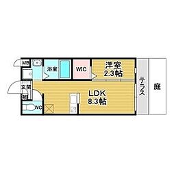 リアコート千里丘I NORTH 1LDKの間取図画像