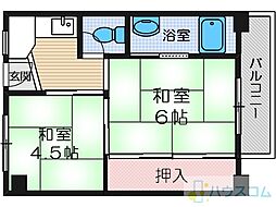 ビレッジハウス高田4号棟 2Kの間取図画像