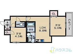 クリエオーレ一津屋1 2LDKの間取図画像