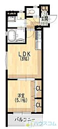 クリエオーレ岸辺 1LDKの間取図画像