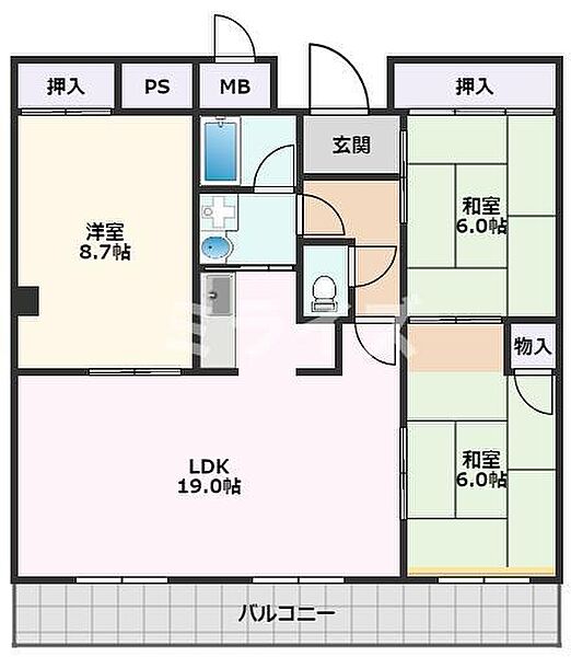 エミネンス辻本II 202｜大阪府吹田市五月が丘北(賃貸マンション3LDK・2階・67.77㎡)の写真 その2