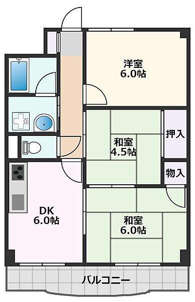 穂波マンション ｜大阪府吹田市穂波町(賃貸マンション3DK・2階・51.84㎡)の写真 その2