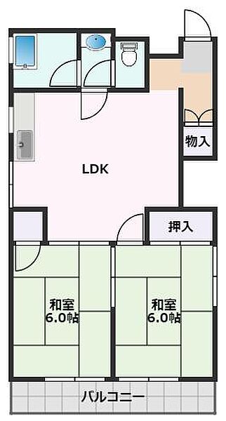 三井マンション 102｜大阪府摂津市正雀2丁目(賃貸マンション2DK・1階・45.00㎡)の写真 その2