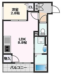 アート千里山月が丘 2階1LDKの間取り